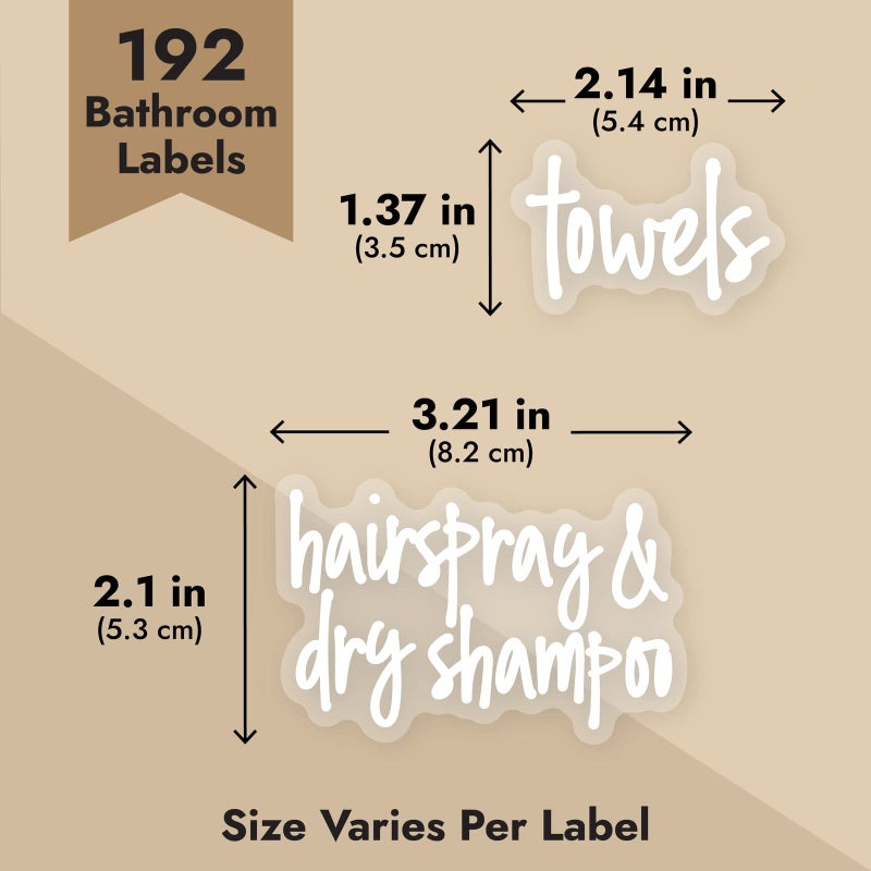 Talented Kitchen Bathroom Organization Labels White Script - 192-Pack Various Sizes - Clear Vinyl Water-Resistant Preprinted Lettering for Bathroom Storage & Essentials - Image 3